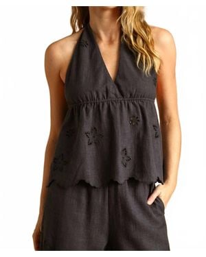 Miou Muse Desert Bloom Halter Top - Black