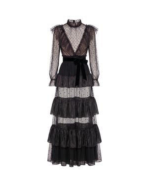 Saiid Kobeisy Tiered Dotted Tulle Dress With Velvet Bow Accents - Black