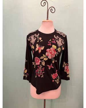 Johnny Was Maddy Contrast Seam Hem Blouse - Black