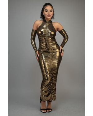 TRUEDAMES Metallic Ruched Dress With Sleeves