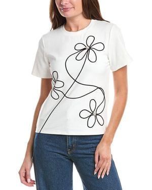 Gracia Floral Embroidered Crew Neck Top - White