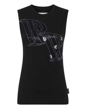 Philipp Plein Full Strass Tank Top Wire Frame - Black