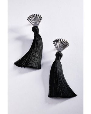 By Anthropologie Shell Tassel Drop Earrings - Black