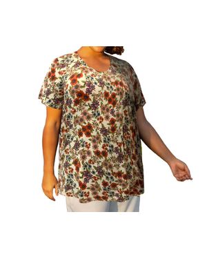On The Plus Side Printed Scoop Neck Short Sleeve Taylor Tunic - Natural