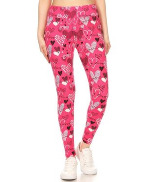 TRUEDAMES Heart Prints Printed, High Waisted Leggings - Red