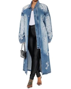 By Claude Covered Long Denim Maxi Jacket - Blue