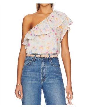 Something Navy One Shoulder Ruffle Top - Blue