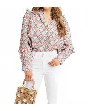 Karlie Paris Floral V-Neck Ruffle Top - White