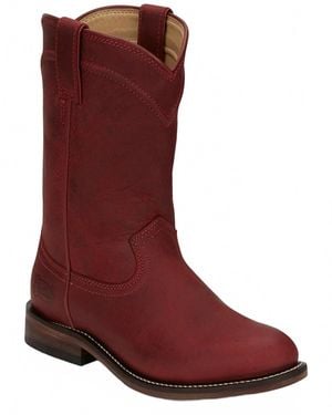 Justin Holland Round Toe Western Boots - Red