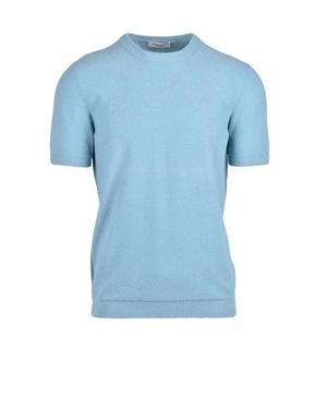 Kangra Aquamarine Crew Neck Cotton Knit Top - Blue