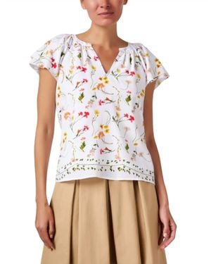 ecru Relaxed Fit Flutter Sleeve Top - White