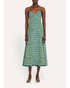 Christopher John Rogers Wiggle Dot V-Neck Midi Dress - Green