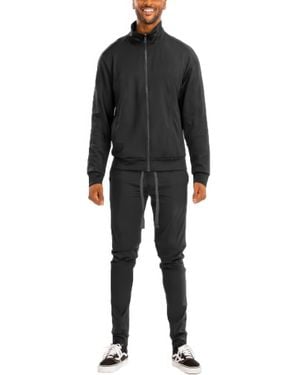 TRUEDAMES Full Zip Up Solid Track Jacket Set - Black