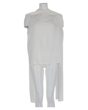 P.A.R.O.S.H. Ivory Sleeveless High-Neck Flowing Silk Shirt - Gray
