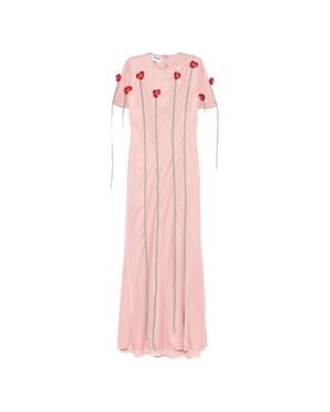Moschino Floral Appliqué Midi Dress With Short Sleeves - Pink