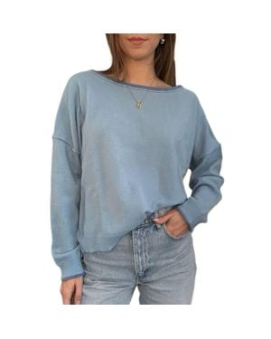 Wishlist Brushed Contrast Boat Neck Sweater - Blue