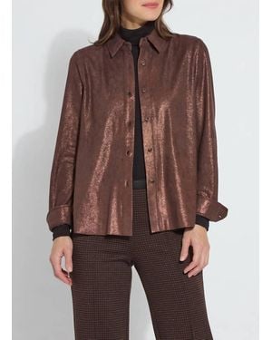 Lyssé Connie Patent Foil Vegan Suede Shacket - Brown