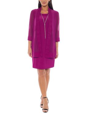 TRUEDAMES Round Neckline Relaxed-Fit Top With Sheer Inserts Textured Jacket - Purple