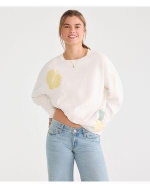 Aéropostale Cloud Soft Hibiscus Oversized Crew Sweatshirt - Blue