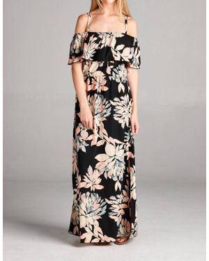 Hailey & Co Ruffle Neckline Floral Maxi Dress - White