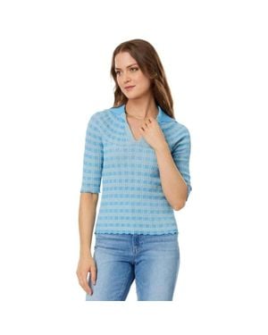 Rosetta Getty Polo Sweater Striped Short Sleeve Classic Frog 3 - Blue