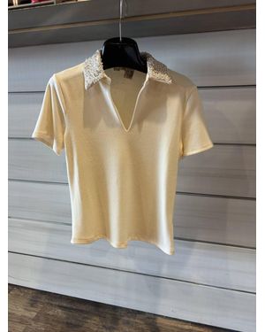 Design History Short Sleeve Embellished Collar - Gray