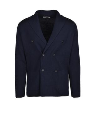 FILIPPO DE LAURENTIIS Double-Breasted Shawl Collar Knit Jacket - Blue