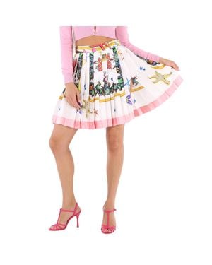 Versace Ladies Seaworld Print Silk Skirt - Red