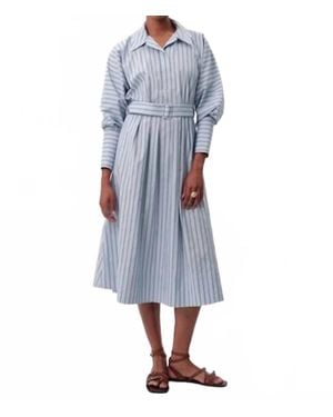 Exquise Raglan Sleeve Shirt Collar Belted Regular Midi Dress - Blue