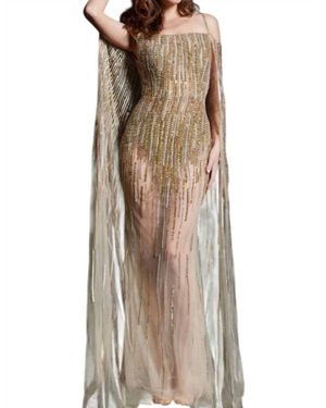Jovani Embellished Sheath Couture Gown - Brown