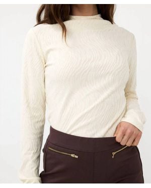 EsQualo Blenda Burnout Animal Print Turtleneck Top - White