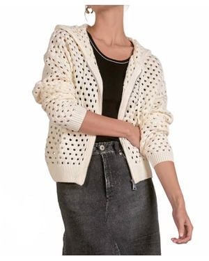 Elan Collette Crochet Zip Hoodie Sweater - Gray