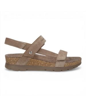 Panama Jack Wedge Stone Suede Leather Sandals - Brown