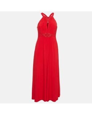 Jenny Packham Beaded Jersey Halter Neck Maxi Dress - Red