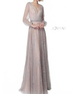Jovani Glitter Long Sleeve Dress - Gray