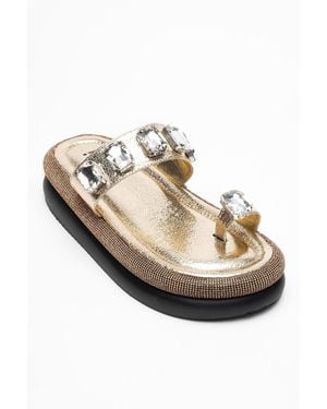 Prologue Shoes Evans Jeweled Platform Sandal - Metallic