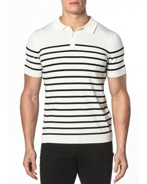 Postmarc Button Stripe Knit Polo Top - White