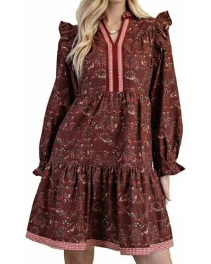 Gigio Vintage Woodland Print Tiered Dress