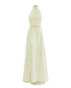 Saiid Kobeisy Halter Neck Embroidered Crepe Dress - White