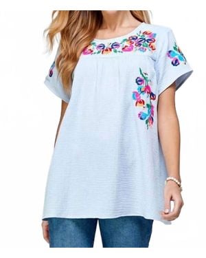 See And Be Seen On The Border Embroidered Top - Blue