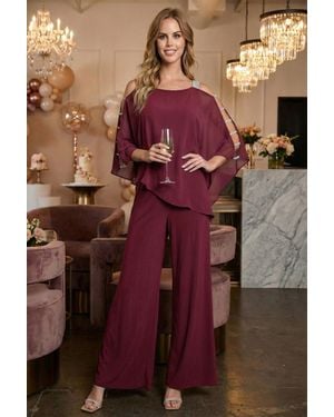 TRUEDAMES Cape Overlay Stretch Jersey Formal Jumpsuit - Purple