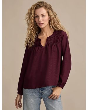 Lucky Brand Smocked Yoke Peasant Top - Purple