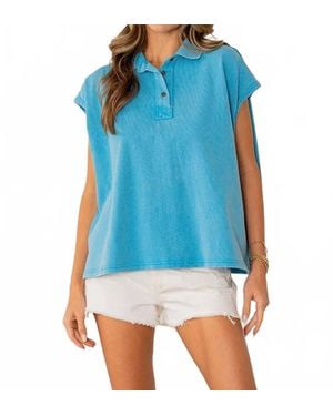 Sew In Love Oversized Cap Sleeve Polo Top - Blue