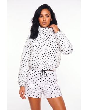 Forever 21 Polka Dot Drawstring Cropped Jacket - White