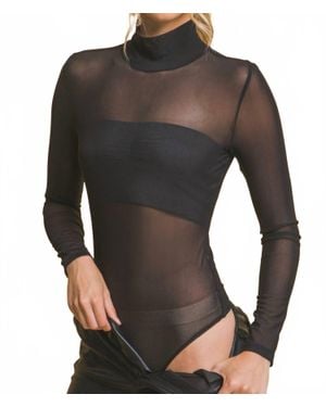 Love Tree Ethereal Sheer Long Sleeve Bodysuit - Black