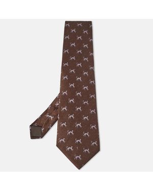 Lanvin Cat Print Satin Silk Traditional Tie - Brown