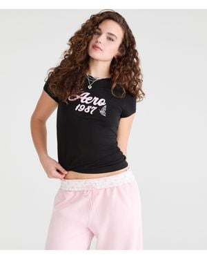 Aéropostale 1987 Butterfly Appliqué Graphic Tee - Black