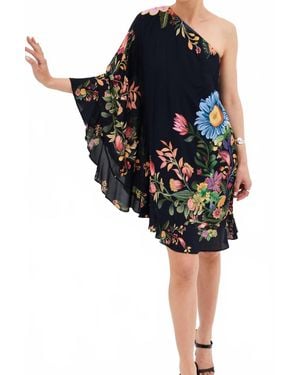Borgo De Nor Sheye Viscose Crepe Mini One Shoulder Printed Dress - Black