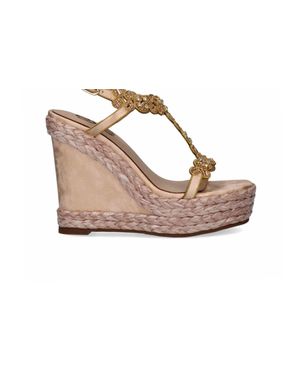 Exe' Rhinestone T-Strap Espadrille Wedge Sandal - Black