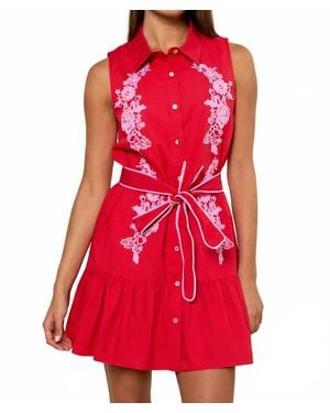Lalavon Ruby Romance Embroidered Shirt Dress